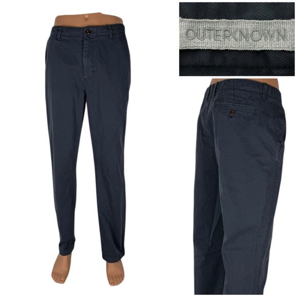 Outerknown Mens 38 Pants Gray Blue Organic Cotton Chino Straight Leg Casual